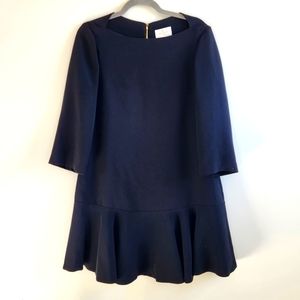 Kate Spade Black Sleeved Shift Dress Ruffle Hem Size 10